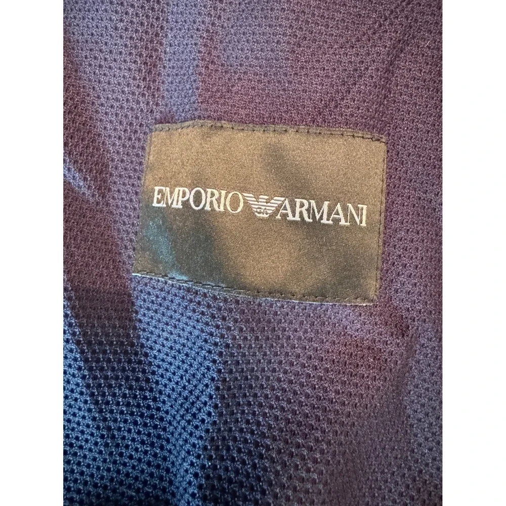 Emporio Armani Mens Navy Blue Textured Pique Knit 2-Button Blazer Sport Coat